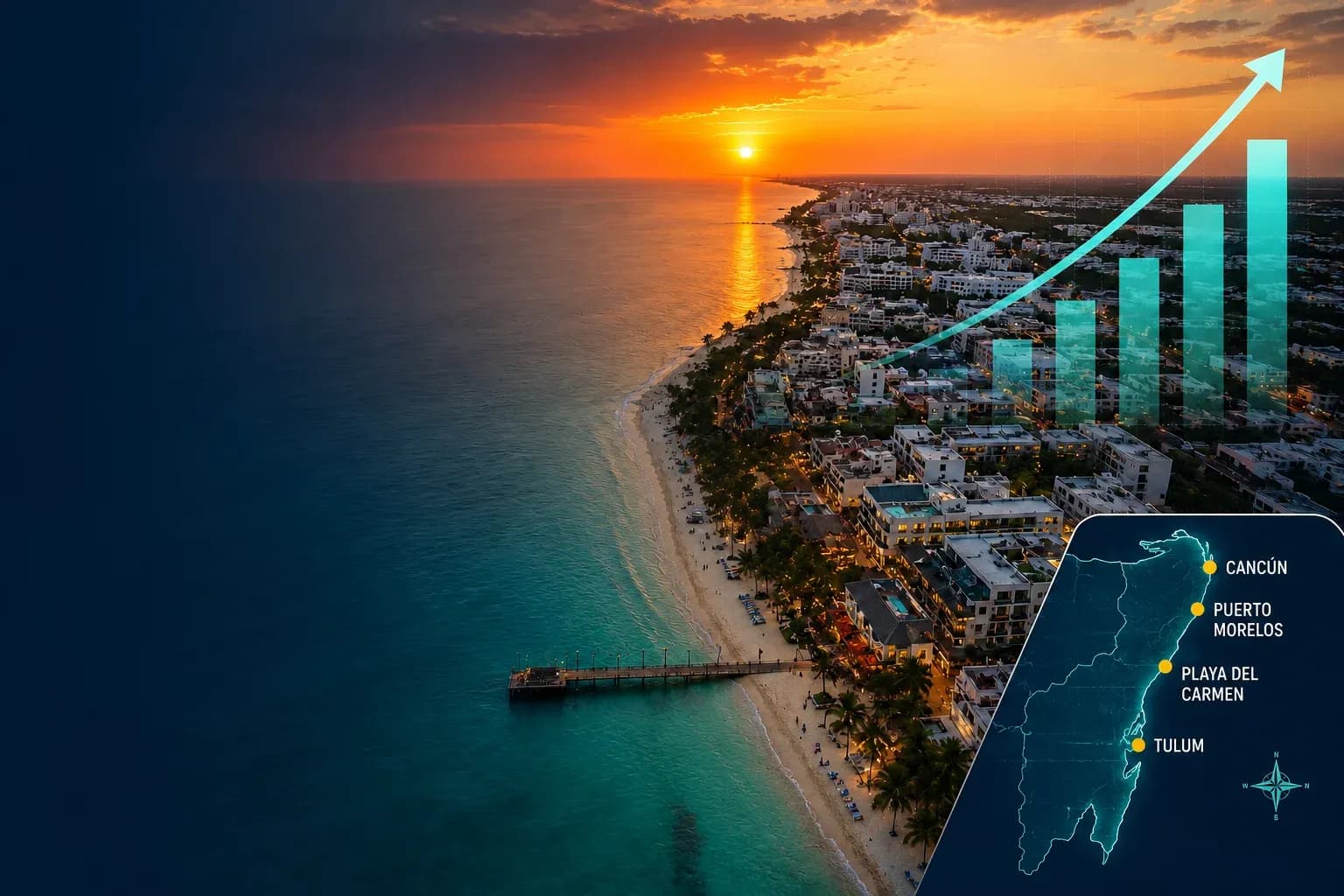 Vista aérea de Playa del Carmen y su mercado inmobiliario en 2026